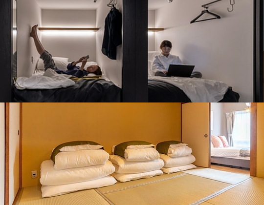 Smart Pod (Kyoto) + Private Futon Room (Osaka) in shared apartment