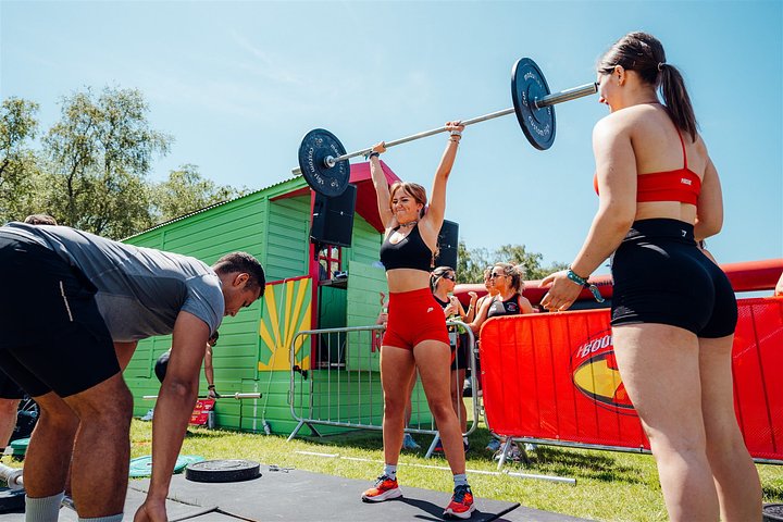 Female athlete competes in the Fitness Games competition at Bournemouth 7s Festival.