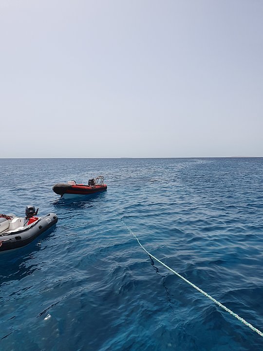 All kite-surfers are supported by two rescue boats called Zodiacs. 