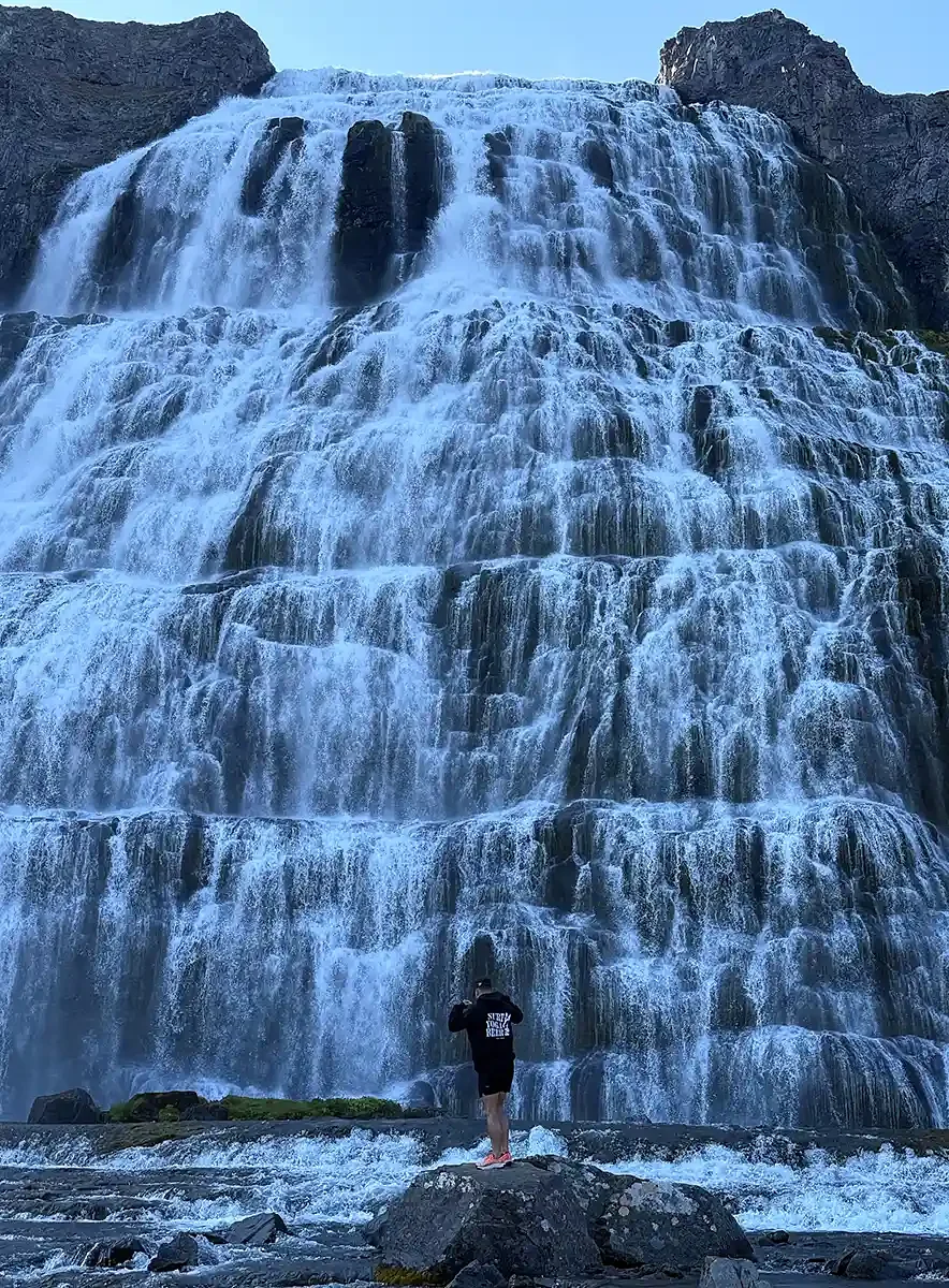 A huge cascading Icelandic waterfall