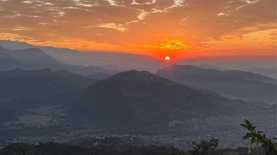 Sunset over the hills on the last night in Nepal