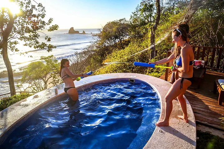 Water gun fight at the infinity pool