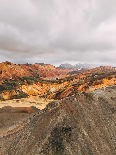 Rainbow-coloured rhyolite mountains in the Icelandic highlands