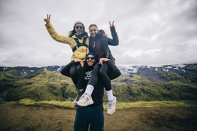 SurfYogaBeer hiker on a ridge in Thorsmork, Iceland