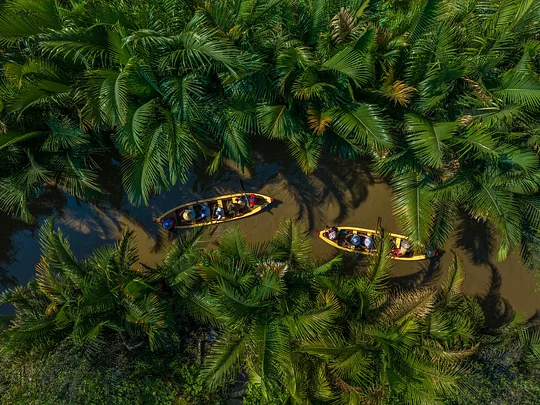 Float down the lush river of Mekong Delta in a traditional Sampan boat