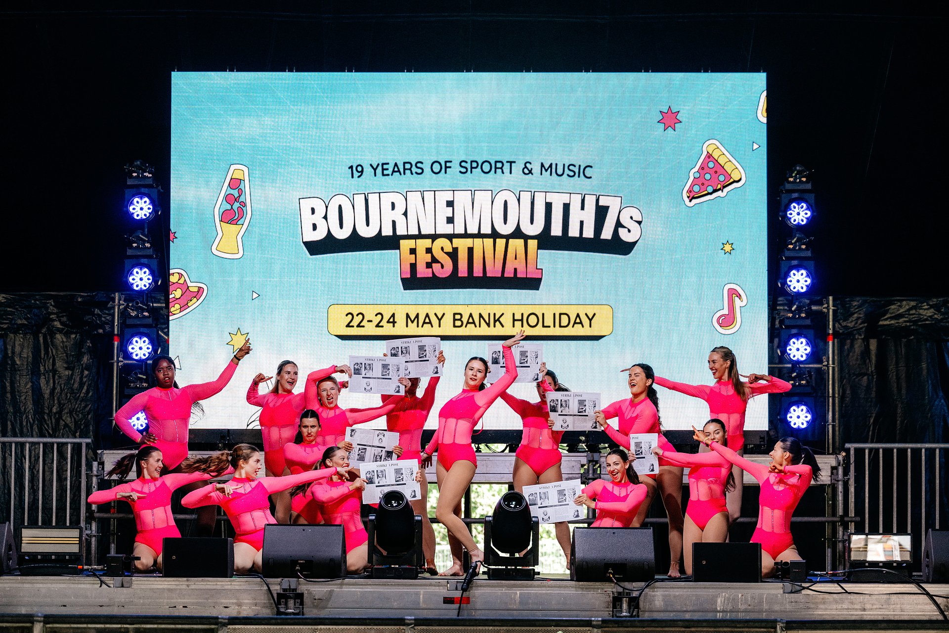 Dance university society squad perform routine at Bournemouth 7s Festival dance competition.
