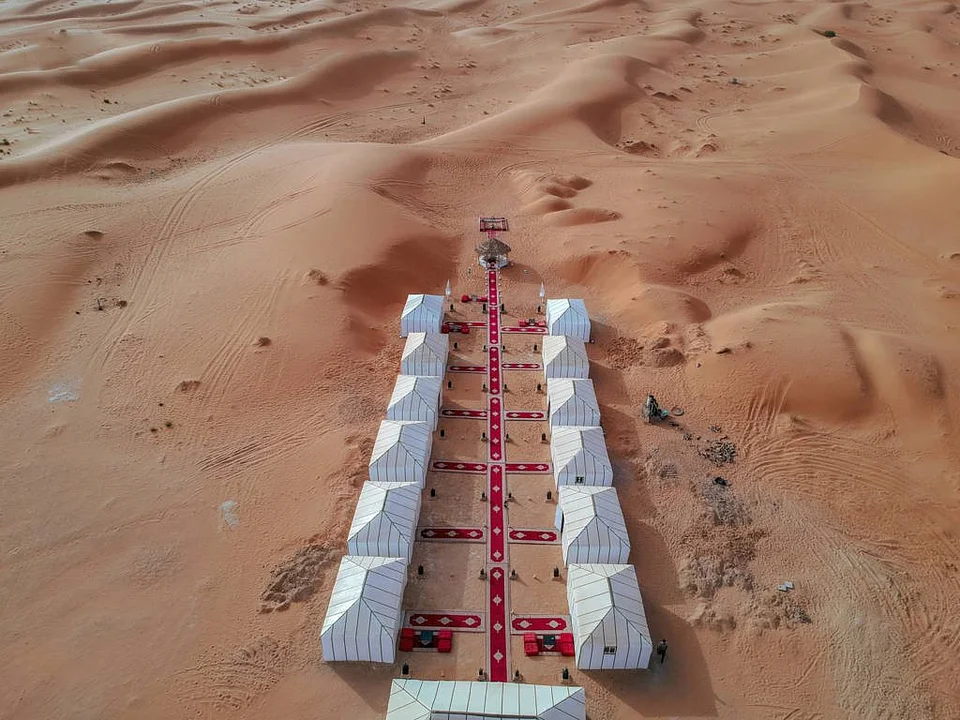 The tented camp in the Erg Chebbi dunes, seen from above