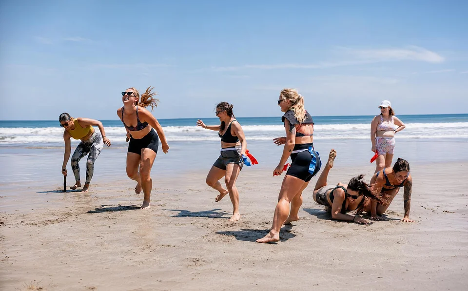 A group beach workout on the sand at Playa Maderas, Nicaragua
