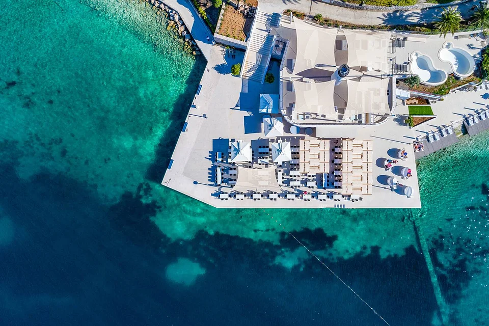The beach resort on Lopud island seen from above
