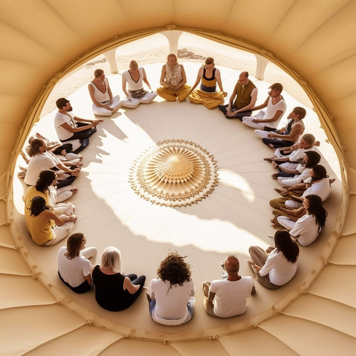 Bradyh_Group_of_people_sitting_in_a_circle_in_a_a_white_and_gol_afcefee907ae4784b20f85e4d6547fea