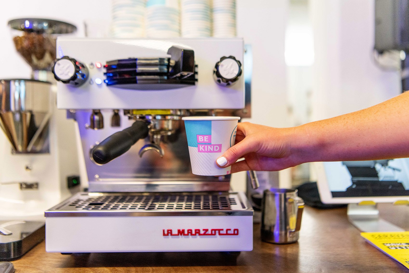 coffee being served at balance festival in london from la marzocco